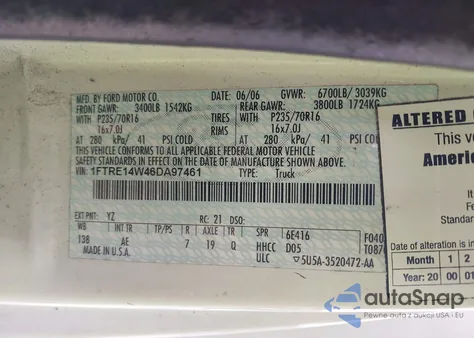 2006 Ford E-150 Commercial/Recreational z USA, uszkodzony, nr VIN 1FTRE14W46DA97461